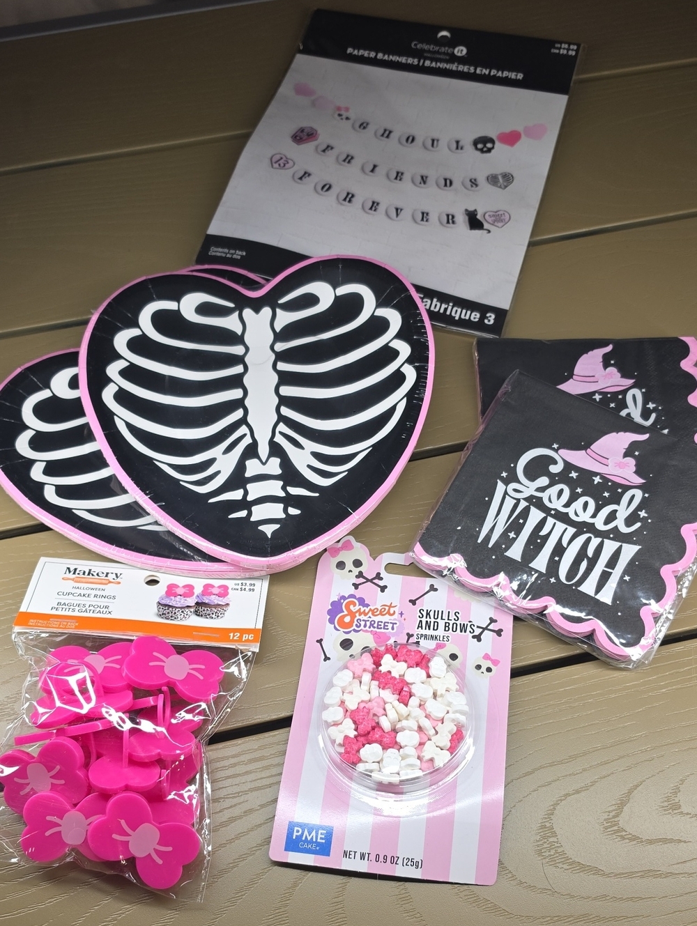 Celebrate It Black & Pink Skeleton Heart Party Plates and Napkins